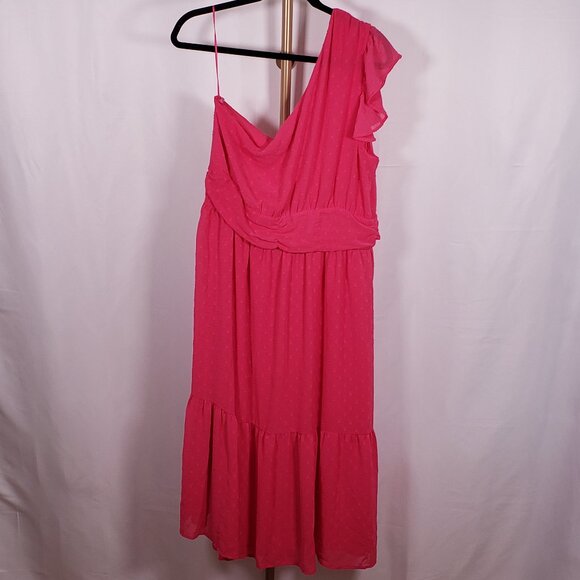 Chelsea28 Pink Swiss Dot One Shoulder Midi Dress SZ XL NWT - Picture 7 of 10